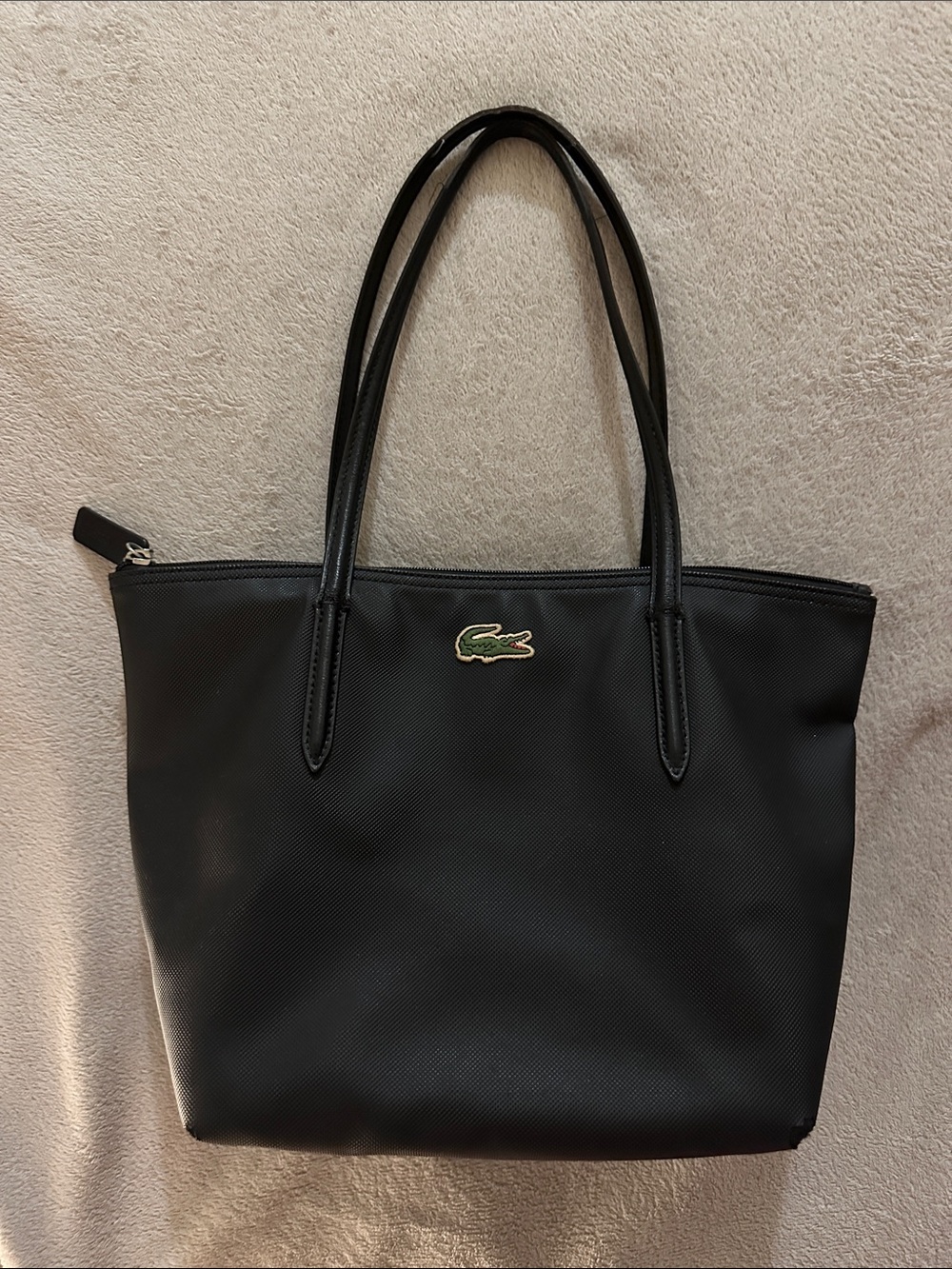 Lacoste Black Tote with Green Crocodile Logo